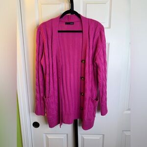 Vibrant Pink Cable Knit Cardigan, size Medium, NWOT
